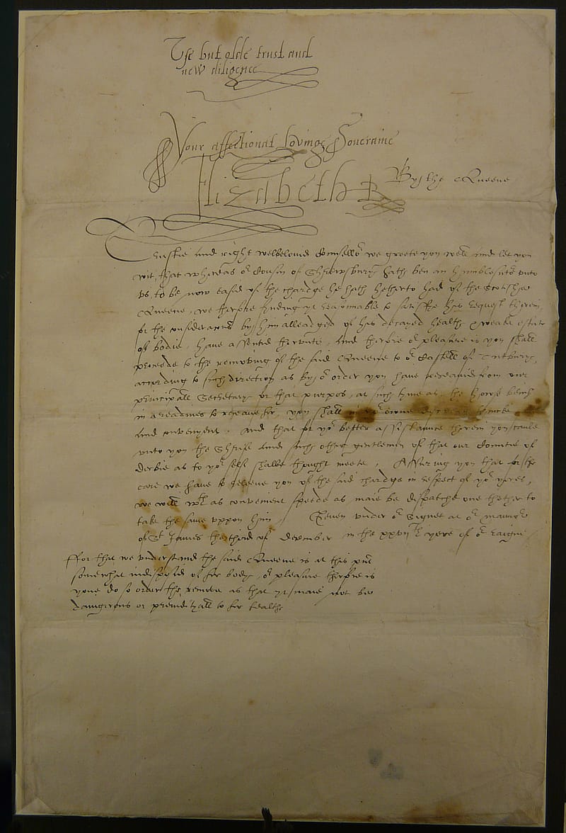 Old, discoloured letter written in an elegant hand.