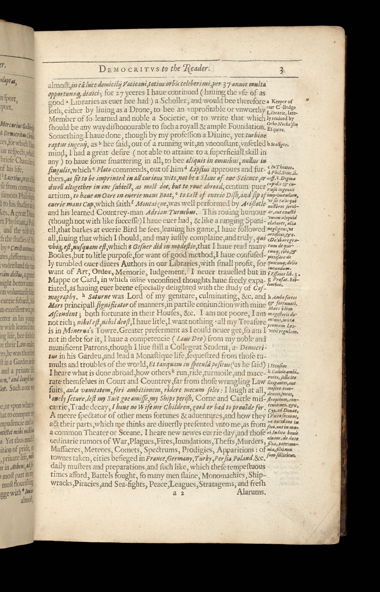 Robert Burton, <em>The anatomy of melancholy...</em>, fifth edition, Edinburgh, printed [by Robert Young, Edinburgh, 1635?; London, Miles Flesher, London, 1638; Oxford, Leonard Lichfield and William Turner for Henry Cripps, 1638, State Library, Victoria, Melbourne (RAREEMM 251/3)