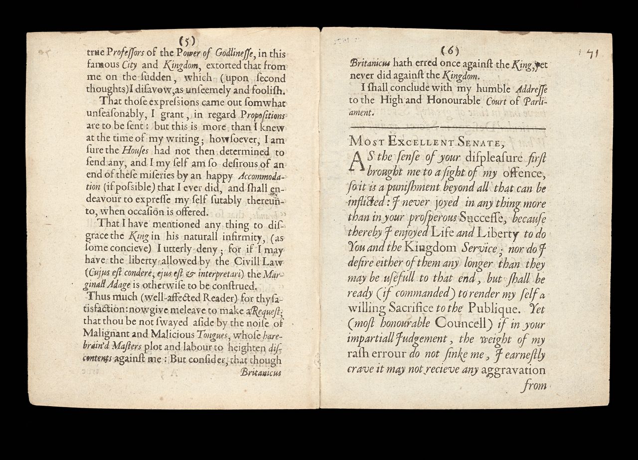 Marchamont Nedham, <em>Mercurius Britanicus, his apologie to all well-affected people. Together with an humble addresse to the High Court of Parliament. Published according to order</em>, London, printed for R.W., 1645, State Library Victoria, Melbourne (RAREEMM 832/13)